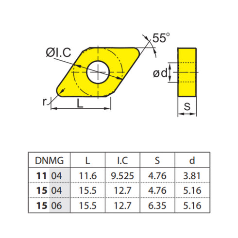 Turning Insert DNMG 110404 -EF, ZCC CT Dimensions